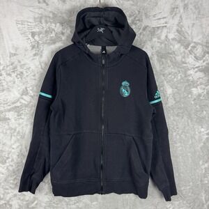 Adidas Real Madrid 2017-18 Anthem Squad Full Zip Hoodie Jacket Black Men's M/L